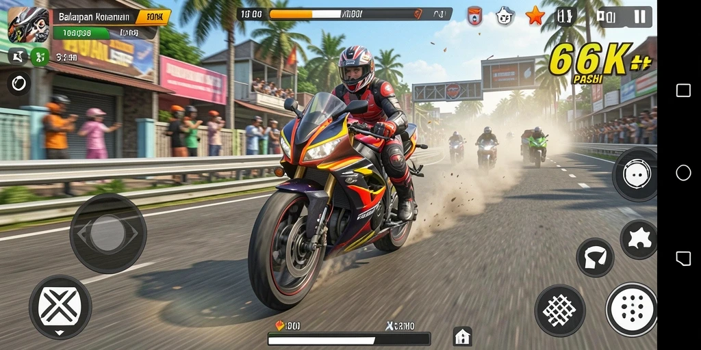 Tampilan gameplay seru balapan motor di 66K.