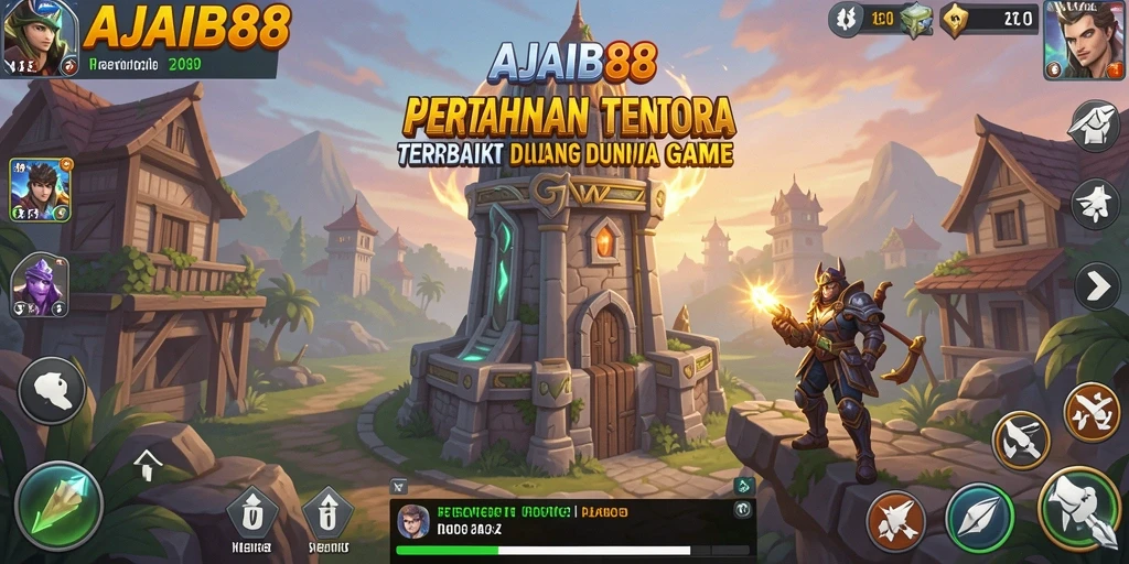 Screenshot AJAIB88 yang menampilkan pertahanan menara strategis melawan gelombang musuh.