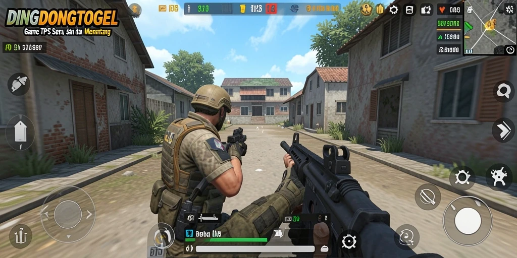 Screenshot gameplay DINGDONGTOGEL menampilkan aksi tembak-menembak yang seru.