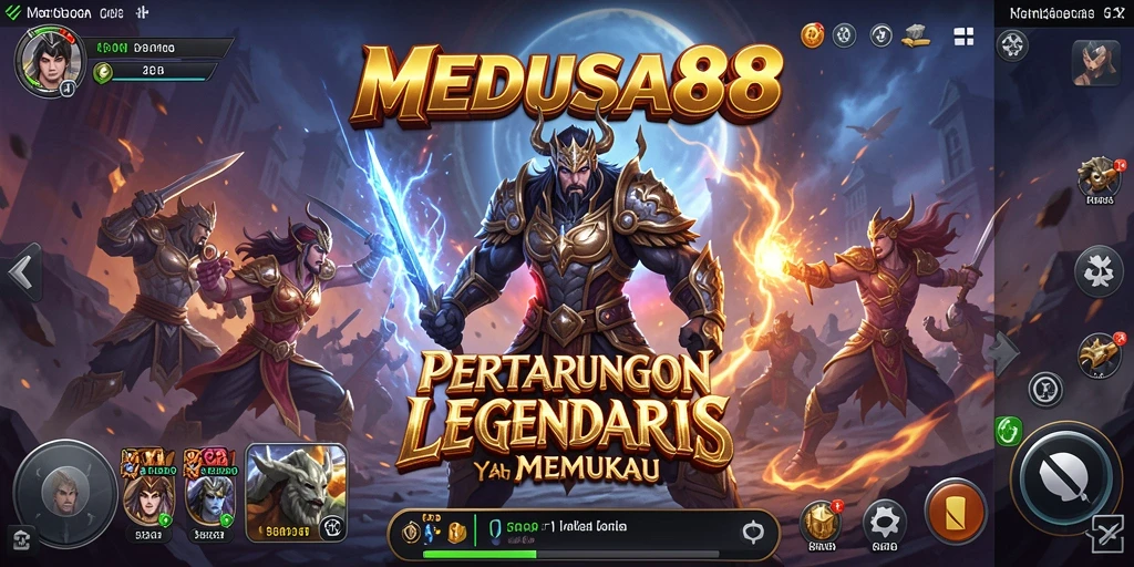 Tampilan gameplay MEDUSA88 dengan karakter bertarung dalam arena.