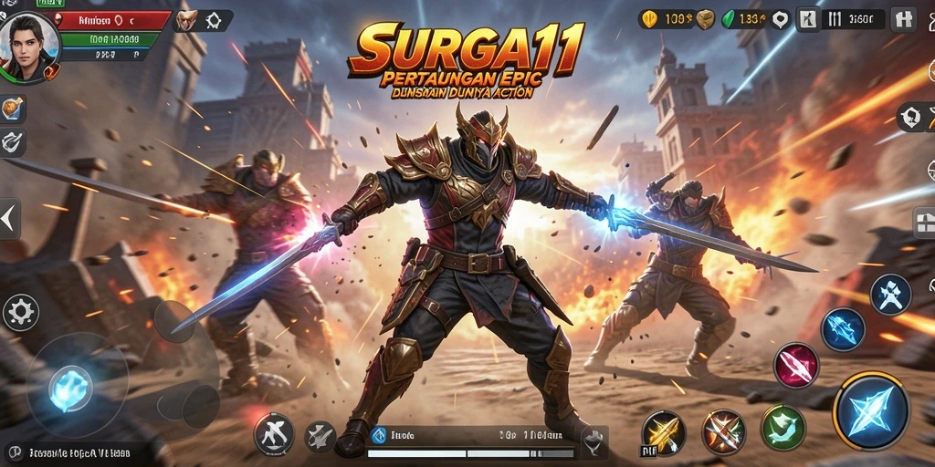 Tampilan gameplay SURGA11 penuh aksi dan tantangan mendebarkan.