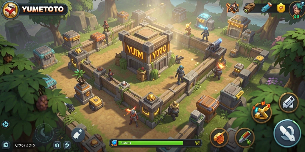 Tampilan gameplay seru saat mempertahankan menara di YUMETOTO.